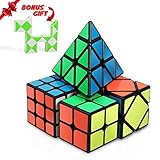 Speed Cube Set, INTEGEAR Magic Cube Bundle 2x2 3x3 Pyramid and Skewb Cube Set with a Bonus Snake Ruler Twist, Smoother Than Original Rubiks Cube [4 Pack] + [ 1 Bonus Pack]