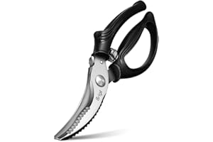 Brigii Kitchen Shears, Stainless Steel Heavy Duty Poultry Shears, Multi-Purpose Kitchen Scissors for Cutting Chicken, Fish, Seafood, and Vegetables, Spring Loaded-Black
