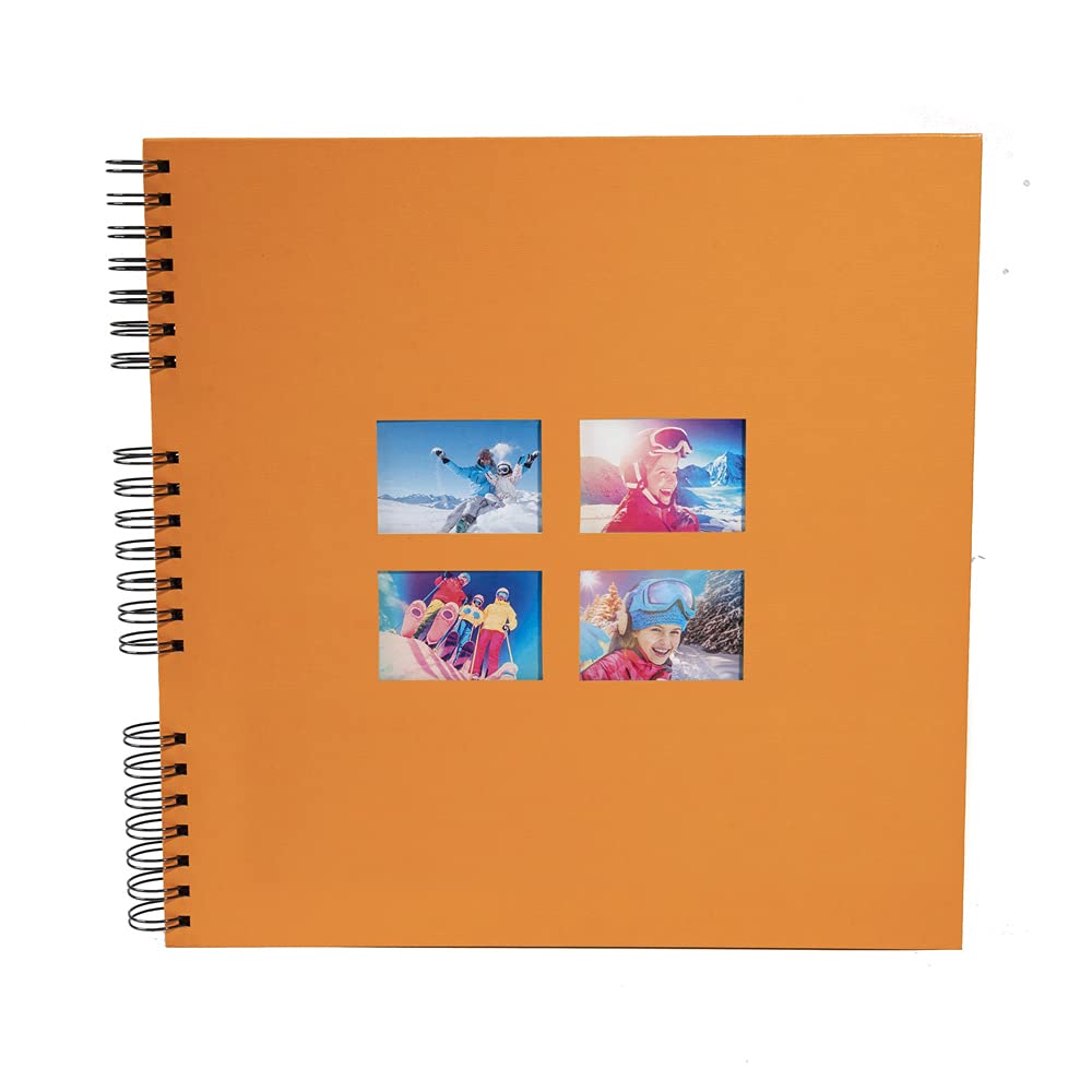 Exacompta - Ref 15117E - MILANO Spiralbound Photo Album (60 Pages) -32 x 32cmin Size, Holds 360 Photos, 250gsm Black Card Pages, FSC-Certified - Orange Textile Cover