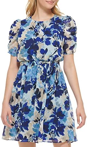 Chaps Women's Floral Fit-and-Flare Dress Dress, col Creme/Waikiki Blue/Multi,  10 at Amazon Women's Clothing store
