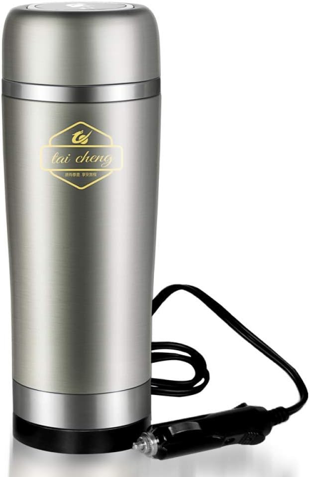 Electric Heating Cup/Coffee Mug Office Stainless Steel, Heated Travel Mug, Portable Car Travel Mug, Electric Kettle, Vacuum Flask,Silver-12V