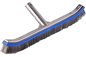 LALAPOOL Swimming Pool Brush for Cleaning Pool Walls,Tiles & Floors,Heavy Duty 18" Aluminum Stainless Steel Wire Bristle Pool Scrub Brush for Curved Cleaning Brushes with EZ Clips