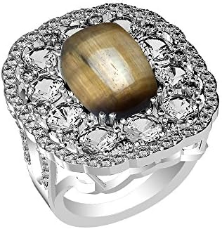 7.10ct, Genuine Tiger Eye Cushion & .925 Silver Overlay Cocktail Rings