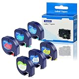 SuperInk 6 Pack Combo Pack Compatible for DYMO LetraTag 91330 91331 91332 91333 91334 91335 Plastic Label Tape (1/2 Inch x 13 Feet 12mm x 4m) use in Dymo LetraTag Plus LT100H LT100T QX50 Label Maker