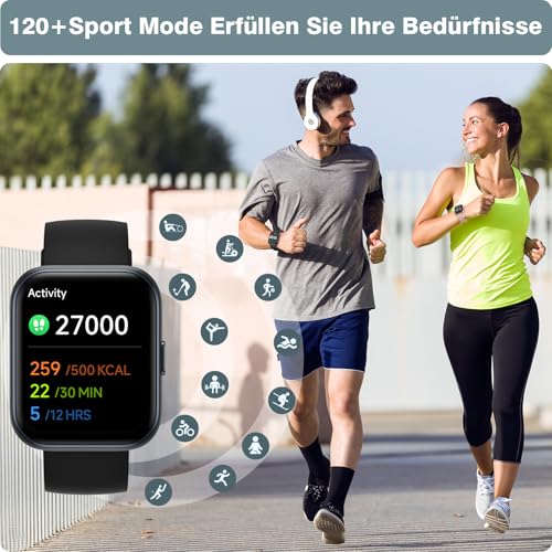Smartwatch Men Women 1.85 Inch Smart Watch with Phone Function / Whatsapp, Fitness Watch Men with Heart Rate / Sleep Monitor, 10 Day Battery, 3ATM Waterproof Heart Rate Monitor for Samsung / iOS / Android / Alexa