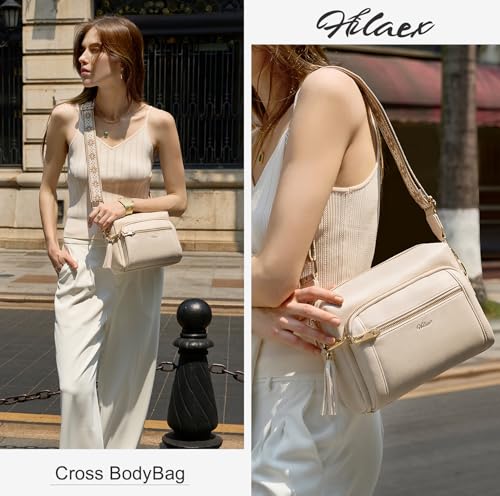 HILAEX Women's Anti-Theft Crossbody Bags with 4 Compartments, PU Leather with Adjustable and Wide Removable Strap