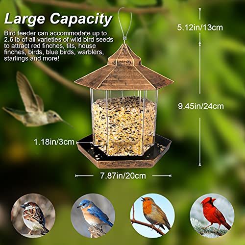 Bird Feeders , Hanging Bird Feeder with Ideal Hexagon Shaped for Courtyard, Garden, Patio, Backyard and Front Porch Decoration