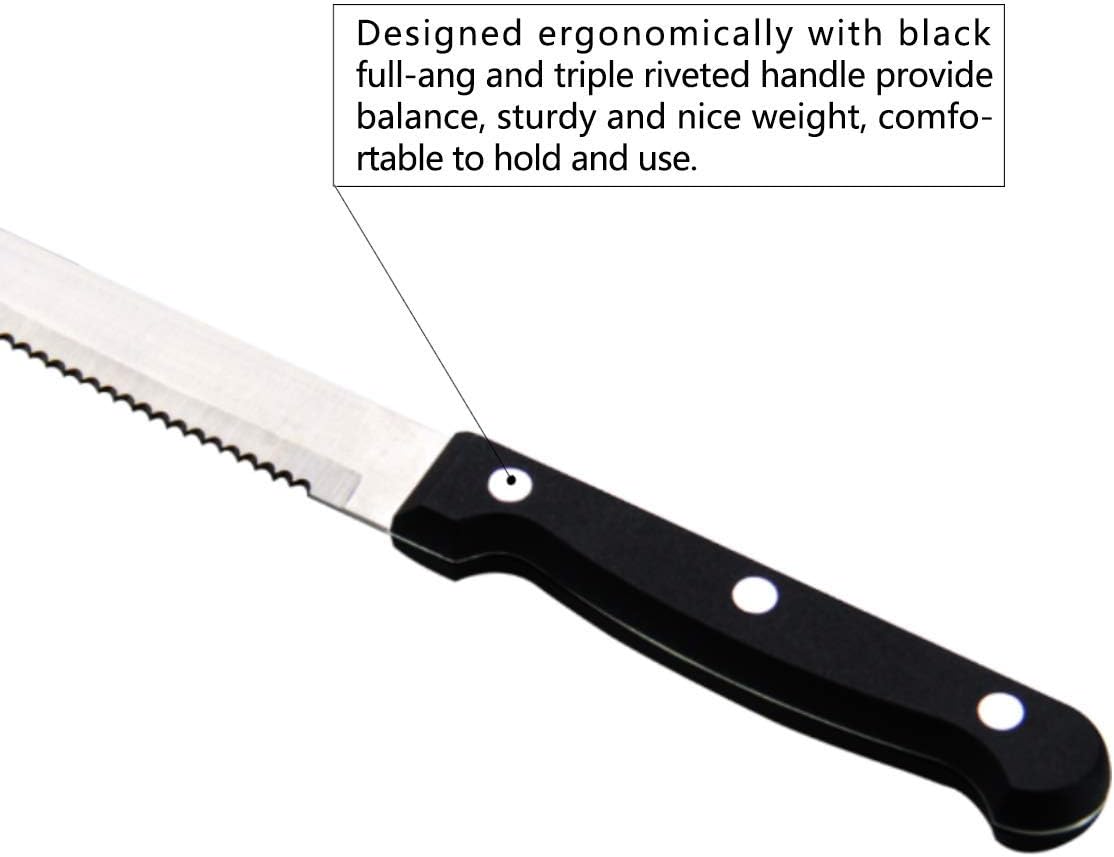 dearithe Steak Knives Set of 6, Black Full-Tang Triple Rivet Serrated Stainless Steel Sharp Blade Flatware Steak Knife Set, 4.5 Inches, For Tableware Kitchen Camping Restaurant, Dishwasher Safe: Kitchen & Dining