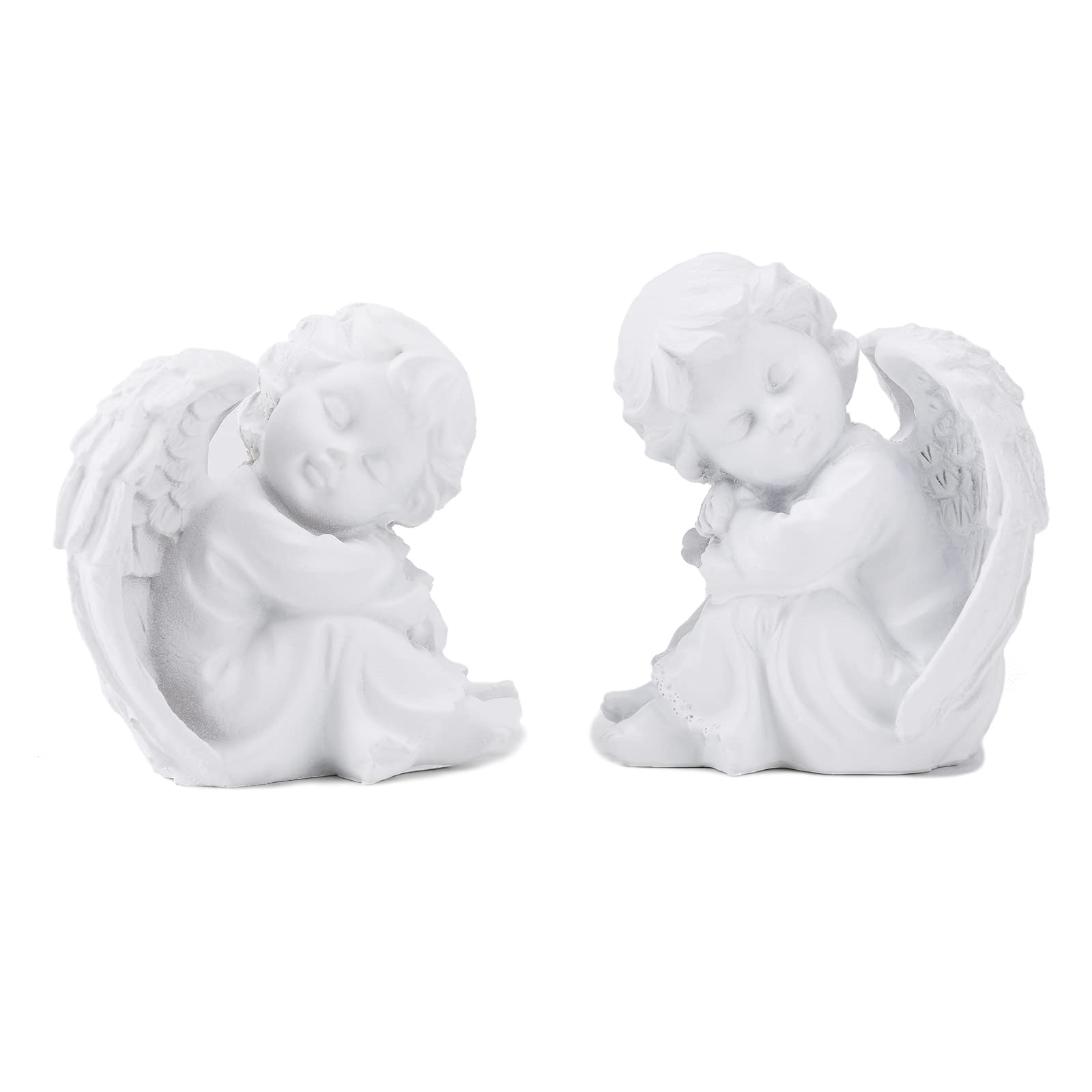 STCREE 2 PCS Resin White Sleeping Angle Statues Cherub Wings Baby Angel Figurine Attract Lucky Photographic Decoration Home Desk Decor TQGJST163