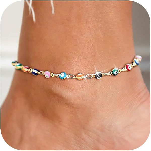 Starchenie Gold Evil Eye Anklet Bracelet – 14K Gold Plated, Dainty Dangle Heart Design For Women | Protection & Good Luck Charm