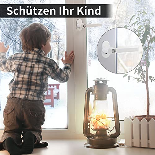 KIDINIX 4 Lockable Window Handles, Window Lock for Children, Length of Shaft 35 mm, with 8 Keys, Lockable Window Handles, Child Safety Window Closed Window Lock Aluminium