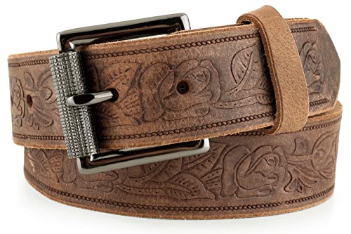 F&L CLASSIC Genuine Full Grain Western Engraved Tooled Leather Belt Strap or Belt 1-1/2" w/Snaps for Interchangeable Buckles,USA,Buffalo vintage,112-05,size 30 at Amazon