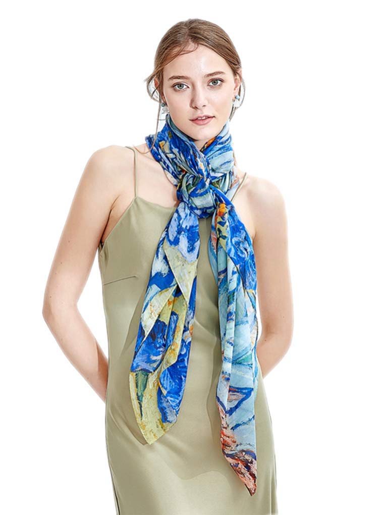 Prettystern XXL 71"/43" silk Stole Wrap Pareo 100% silk painting art print van Gogh blue irises Iris P915 โ image 1