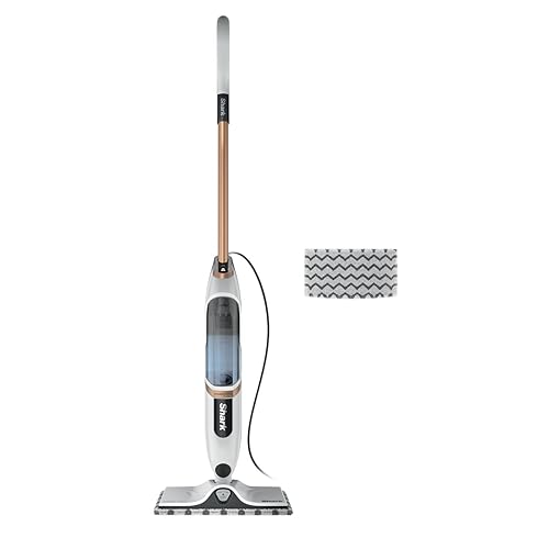 Shark SteamSpot with Steam Blaster Technology for Hard Floors, Lightweight steam mop Chemical-Free Cleaning, Removable water tank, Inc. 2x machine-washable Dirt Grip pads, White & Poly Copper S2001UK