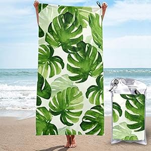 Microfibre towel lightweight travel beach towel | Extra large quick drying camping towel Premium gym towels for swimming yoga | Highly absorbent fast dry | Watercolortropical Monstera Palm Leaf