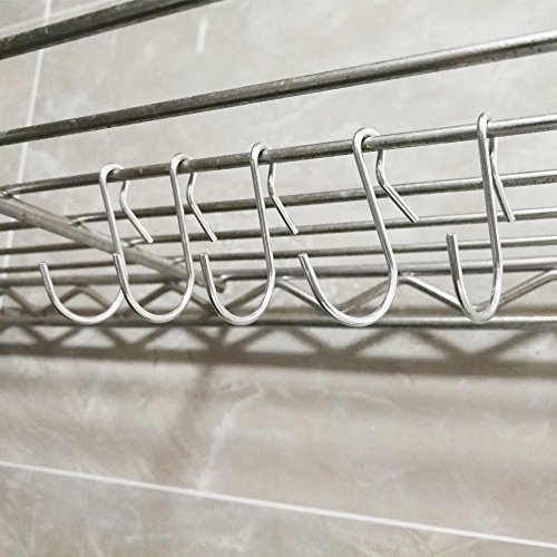 LJY 50 Pieces Clip Type Pot Rack Hanging Gutter Grid Hooks S Shaped Metal Hangers with Plastic Storage Box for Kitchen Bedroom Office Wire Shelving Pegboard