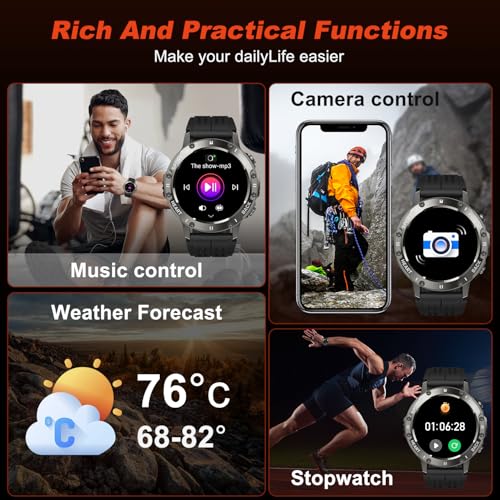 Men's Smartwatch with Calls: Military Waterproof Fitness Tracker Bluetooth Digital Smart Watch Sports Pedometer Bracelet Activity Heart Rate Monitor Sleep Monitor for iOS Android