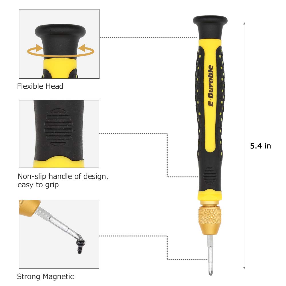 E.Durable Pro Bit Driver Kit, Precision Electronics Multi-Tool Screwdriver Set, Safe Opening Tool, with ESD Tweezers, Portable Double-ended Metal Spudger, Plastic Pry Bar, etc