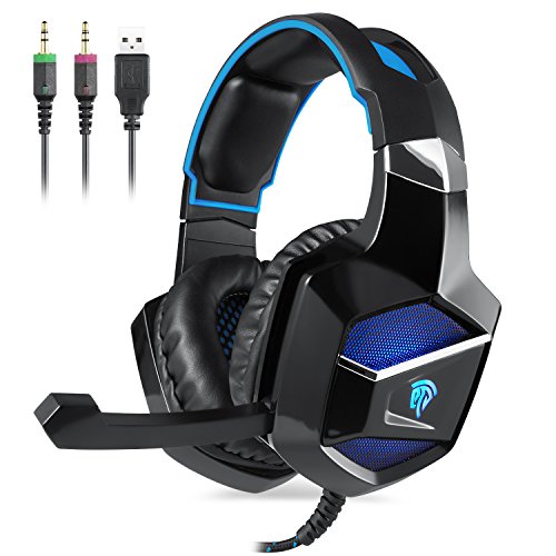 EasySMX K5 Stereo Gaming Headset USB and 3.5mm Audio Connector Wired Over-ear Gaming Headset with Hidden Mic Easy Volume Control Breathing LED Light for PC/PS4 (Black-Blue) EasySMX K5 Stereo Gaming Headset USB and 3.5mm Audio Connector Wired Over-ear Gaming Headset with Hidden Mic Easy Volume Control Breathing LED Light for PC/PS4 (Black-Blue)