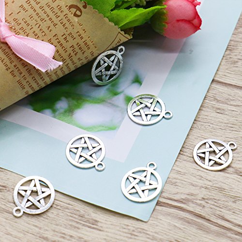 HUELE 100 Silver Tone Pentagram Charms Pendants (20x16mm) - Thumbnail 3