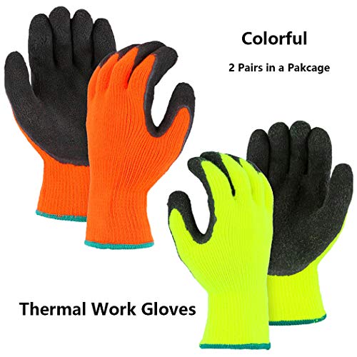 Cold Weather Thermal Work Gloves 2 Pack, Superior Grip Coating Polar Fleece Liner Insulated Comfortable for Winter Outdoor Garden Construction Ice Snow Utilities - Colorful - Thumbnail 4