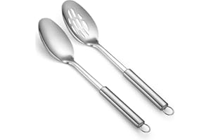 Cooking Spoons Set, ReaNea Stainless Steel Kitchen Solid Slotted Spoon, Cooking Utensils Set, Mixing, Serving, Stiring Large 