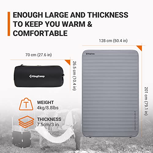 KingCamp Double Self Inflating Sleeping Pad with R Value 9.5, Camping Foam Air Mattress