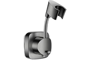 JOMIHONEY Suction Cup Shower Head Holder - Angle Adjustable Spring Arm, Flexible Wall Mount Shower Hose Holder, Removable Hand Held Shower Bracket with Vacuum Lock & Bonus Hook for Bathroom, Kitchen