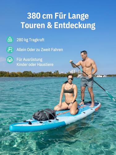 Niphean 380 cm Stand Up Paddling Board, 280 kg Load Capacity Touring SUP Board with Complete SUP Accessories & Kickpad, Sturdy Paddle Board for Adults and Teenagers Racing Surfing