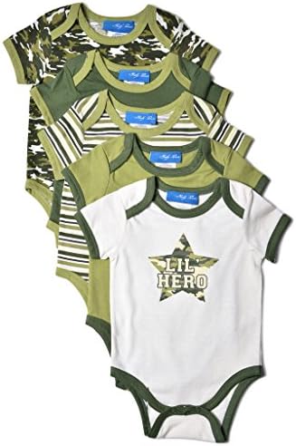 [14395-HERO-6/9M] Baby Boys Bodysuits Set: 5 Pack Snap-Up, Short Sleeve, 6-9 mo