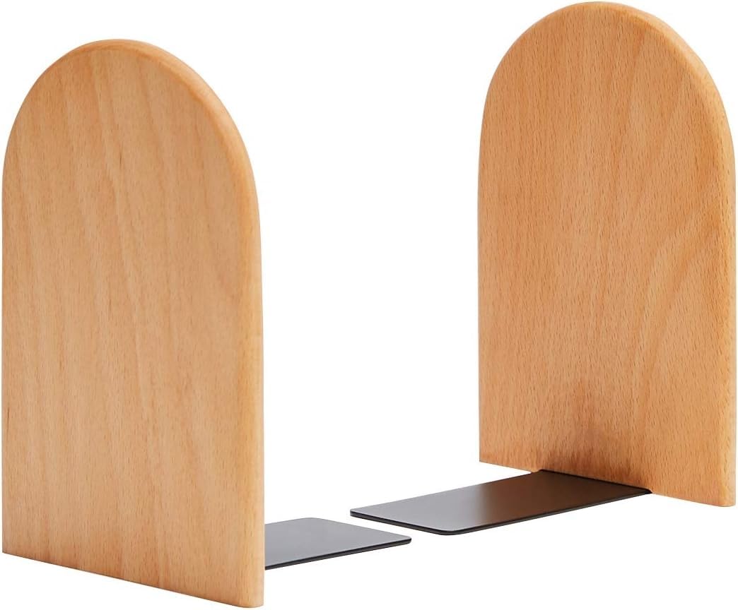 2 Pack Book Ends Natural Bamboo Bookend Anti Slip Book Stopper Wood Bookends Bookshelf Book Ends for Shelves Home Office Library School Study Decoration