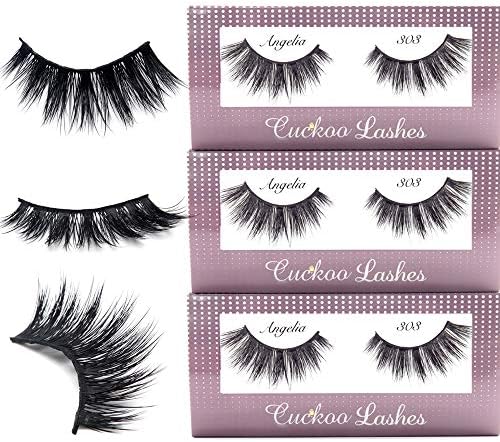 Cuckoo False Eyelashes 3D Faux Mink Lashes Dramatic Korea Pbt Fiber False Lashes 100 Handmade- 303 (3Pairs)