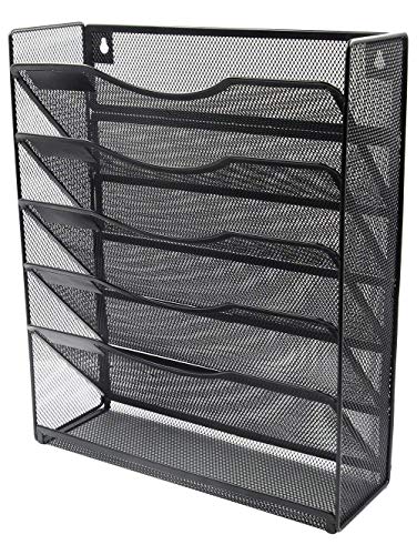 Klickpick Office 5 Sections Hanging Files Wall Mounted Metal Mesh Document File Organizer Magazine Holder Rack Desk Organizer Racks Multipurpose Use To Display File(Black, 5 tray wall racks New style) - Thumbnail 3