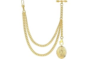 DerMacht Pocket Watch Chain with Albert Chain with T Bar Pocket Watch Chain with Locket Pendant