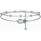 Shusukue Nature Style Bracelet for Women Charm Link Bracelet Adjustable Pineapple/Dragonfly/Butterfly/Daisy/Highland Cow Anklet Bracelet 925 Sterling Silver Anniversary Jewelry Birthday Gifts