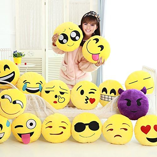 Bigmai Large Emoji Pillows, 12 Inches/30CM, Large Round Yellow Plush Emoji Pillow Set,Stuffed Doll Toys Xmas Gift