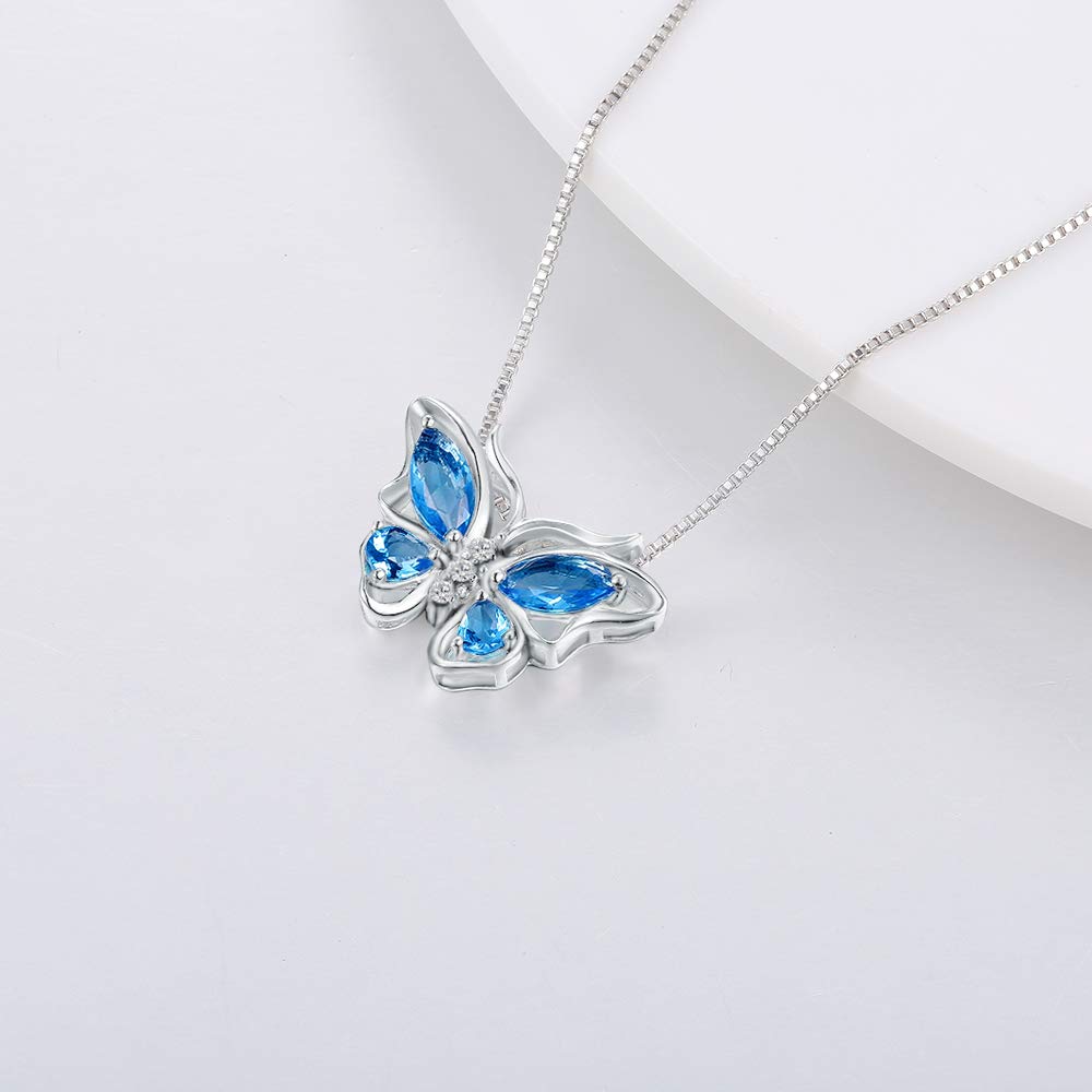 Sterling Silver Swiss Sky Blue Topaz Butterfly Pendant Necklace DP0013S
