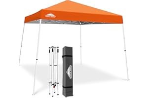 EAGLE PEAK 10x10 Slant Leg Pop-up Canopy Tent Easy One Person Setup Instant Outdoor Beach Canopy Folding Portable Sports Shelter 10x10 Base 8x8 Top (Orange)
