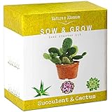 Nature's Blossom Succulent & Cactus Growing Kit. A Complete Set to Grow Succulents & Cacti Plants from Seed. Planting Pots, Organic Soil & Gardening Guide Included. Indoor Garden Gift for Men & Women