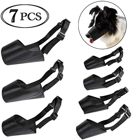 ewinever Dog Muzzles 7PCS Set Upgrade Version For Small Medium And Large Dog Breathable Soft With Adjustable Strap For Preventing Biting Barking And Chewing (7 Black)