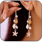 Starfish Earrings for Women Gold Seashell Conch Tassel Earrings Summer Ocean Theme Earring Summer Beach Vacation Mermaid Party Jewelry Accessories