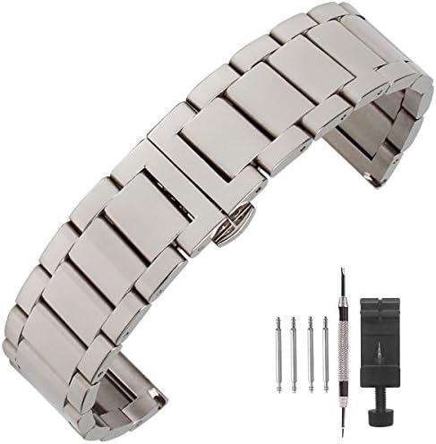 WeeloveeStainless Steel Watch Band 22mm Double Buckle Bracelet Replacement Wristband for Men Women Strap Black Tools Included
