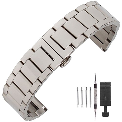 WeeloveeStainless Steel Watch Band 22mm Double Buckle Bracelet Replacement Wristband for Men Women Strap Black Tools Included