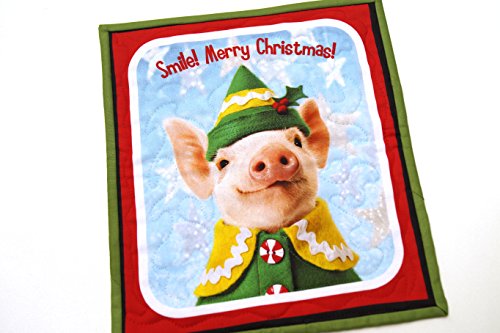 Christmas Elf Pig Mini Quilt or Wall Hanging