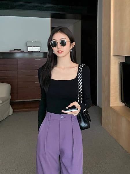 OQQ WOMEN’S 2 PIECE BODYSUITS SEXY RIBBED LONG SLEEVE SQUARE NECK ONE PIECE BODYSUITS BALCK COFFEE