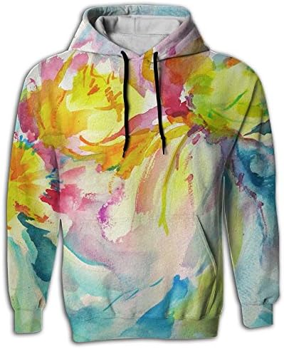 Dlqafr Floral Watercolor Painting BTS Sweatshirt Best Drawstring Graphic Hoodies
