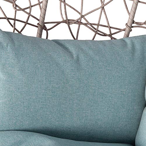 Ulax furniture Outdoor Patio Wicker Hanging Basket Swing Chair Tear Drop Egg Chair with Cushion and Stand (Blue) - Thumbnail 2