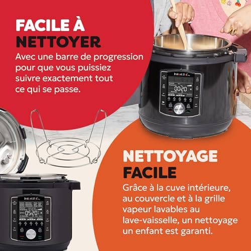 Pro Autocuiseur Multifonction 10-en-1, 1200 W, 5,7 L – Mijoteuse, Cuiseur à Riz, Cuiseur Vapeur, Sauté, Stérilisateur, Yaourtière, Sous Vide – Acier Inoxydable Noir