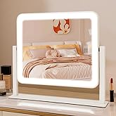 YEKKOPT Rechargeable Vanity Mirror with Lights, 14"×12" LED Makeup Mirror, Smart Touch Control, 3 Color Lighting with Adjustable Brightness,Cosmetic Mirror for Bedroom, Vanity Desk, Beauty Routine