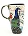 Cypress Home Boxed Ceramic Latte Travel Cup 17oz, Proud Peacocks